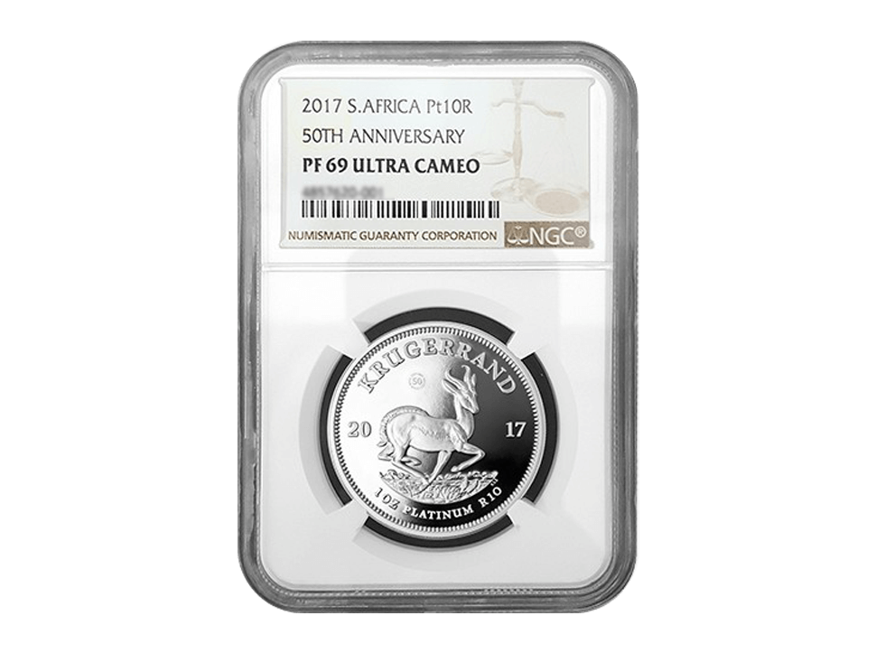 Buy original platinum coins 1 oz Krugerrand 50 years with Bitcoin!