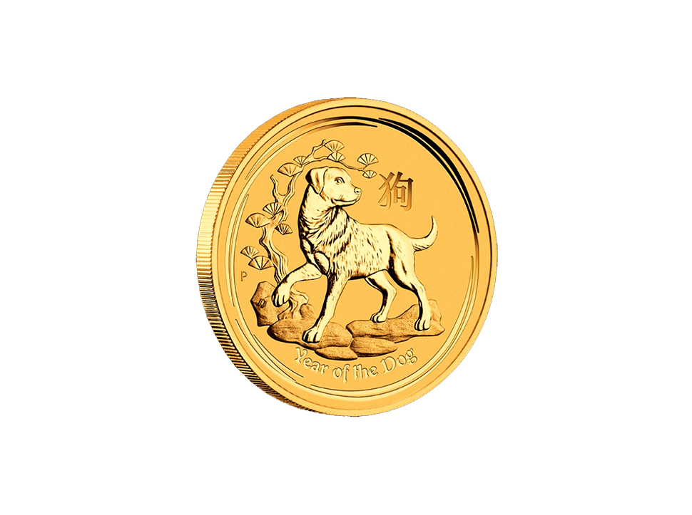 Buy original gold coins 1 oz Gold 2018 Lunar II Dog with Bitcoin!