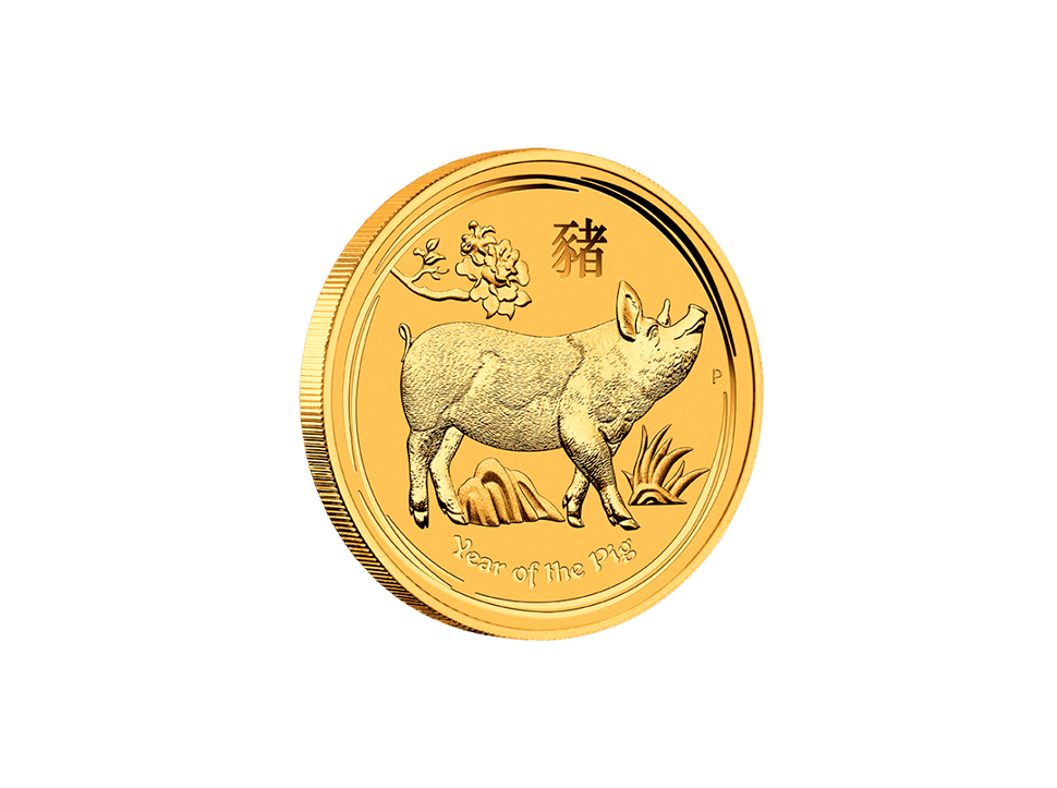 Buy original gold coins 1 oz Gold Lunar II Pig 2019 with Bitcoin!