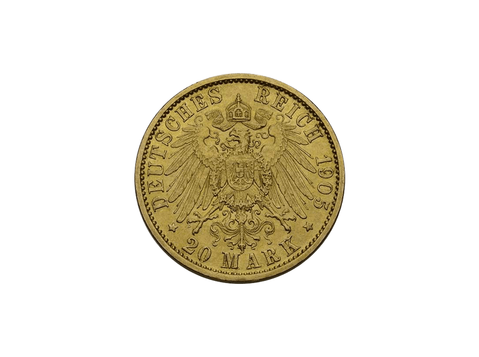 Buy original gold coins 20 gold marks Saxony Coburg Gotha 1905 with Bitcoin!