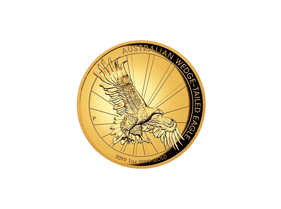 Buy original gold coins Australia 1 oz WedgeTailed Eagle 2019 PP Gold with Bitcoin!