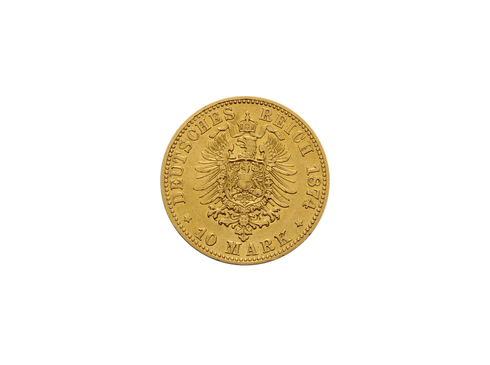 Buy original gold coins Grand Duchy of Oldenburg, Nicolaus Friedrich Peter 10 Mark 1874 B with Bitcoin!