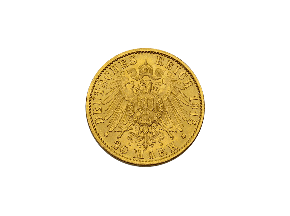 Buy original gold coins Prussia 20 Mark 1915 Wilhelm II German Empire with Bitcoin!