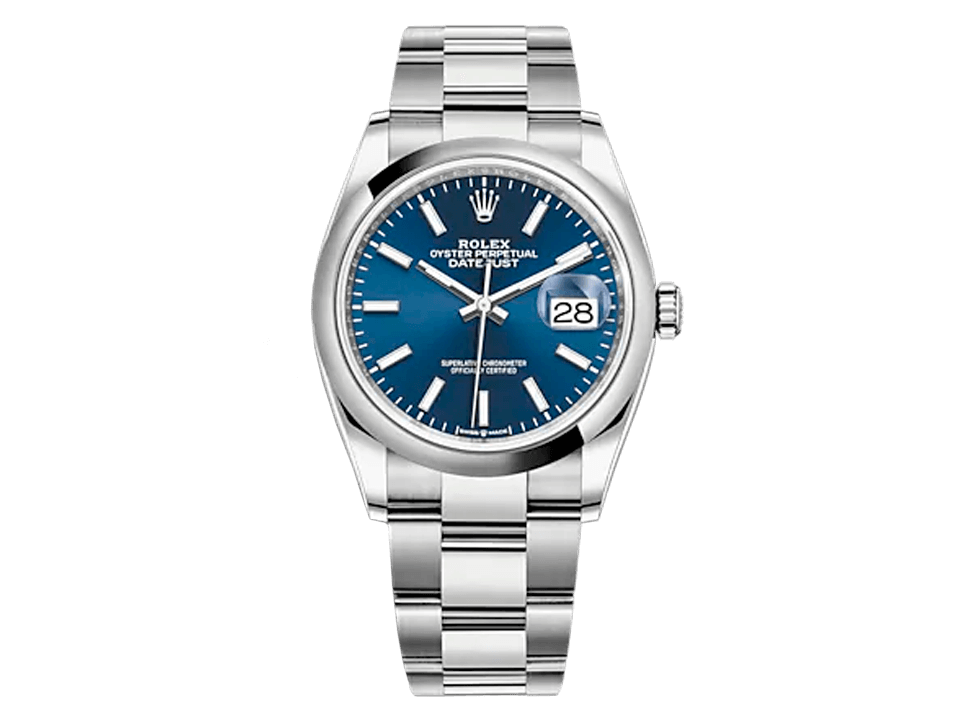 Buy original Rolex DATEJUST 36 126200 blue with Bitcoins!