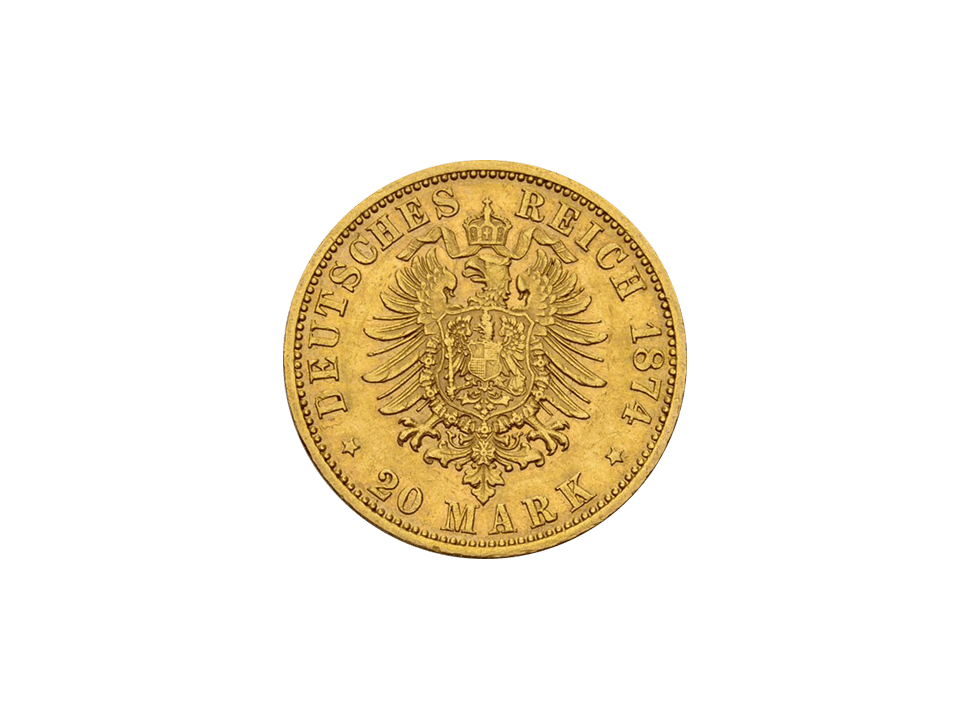 Buy original gold coins Schaumburg-Lippe 20 Mark 1874 Adolf Georg Kaiserreich with Bitcoin!