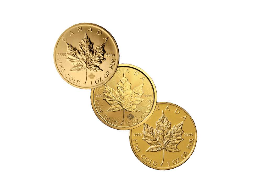 Buy original gold coins 1 oz Gold Maple Leaf with Bitcoin!