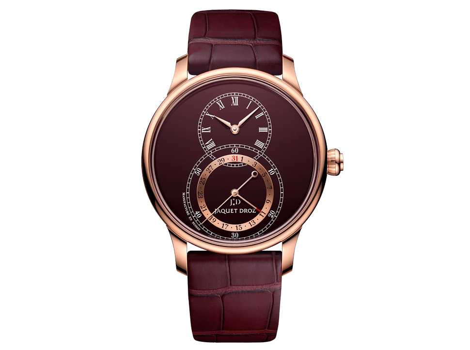 Buy original Jaquet Droz GRANDE SECONDE QUANTIÈME BURGUNDY ENAMEL	J007023202 with Bitcoins!