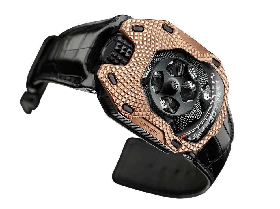 Buy original Urwerk Clockwork Orange  UR-105 TA Raging Gold with Bitcoins!