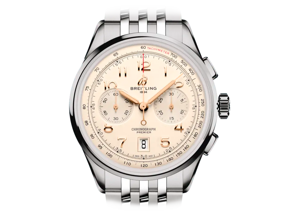 Buy original Breitling Premier B01 Chronograph AB0145211G1A1 with Bitcoin!