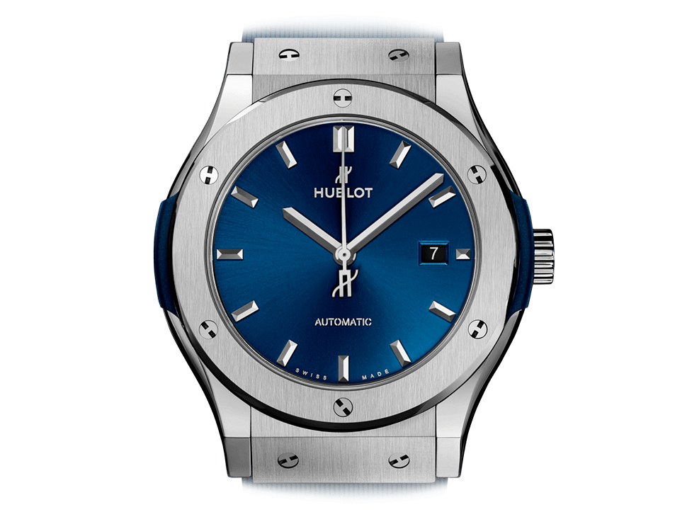 Buy original Hublot CLASSIC FUSION BLUE TITANIUM 542.NX.7170.RX with Bitcoin!