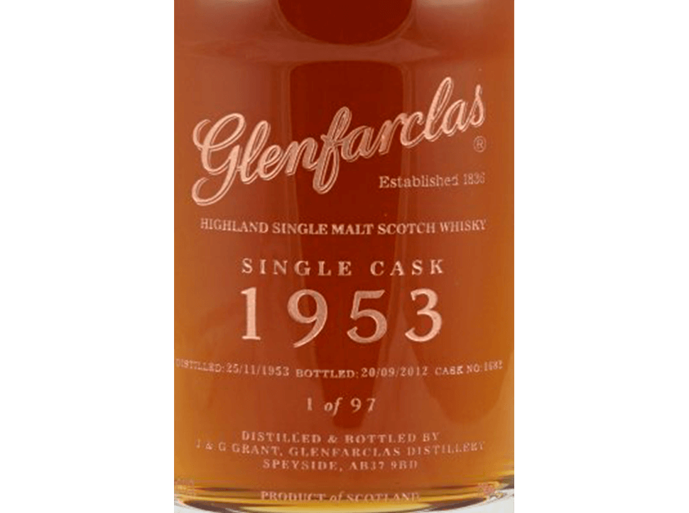 Buy original Whiskey Glenfarclas 1953 - 58 year old single cask whiskey with Bitcoin!