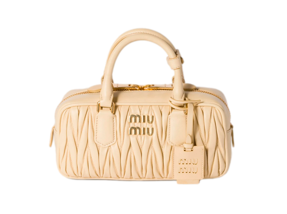 Buy original Miu Miu Arcadie matelassé tote ecru bag with Bitcoins!