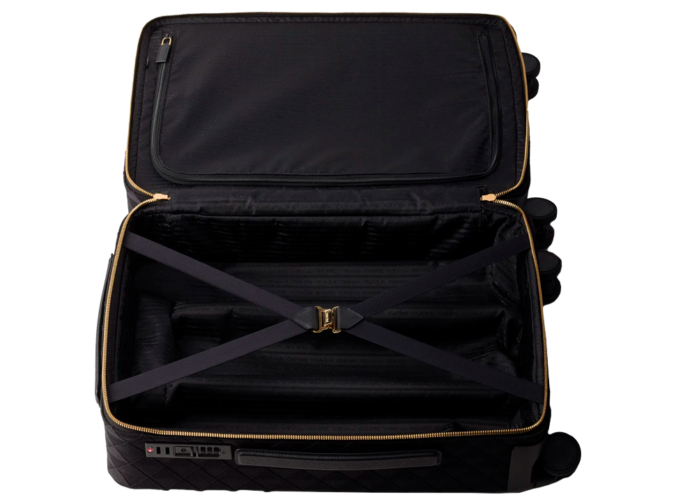 Buy original Prada triangle-logo embroidered suitcase with Bitcoins!